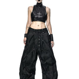 Waxed drawstring pants with side studs
