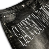 <LOST IN CASTLE> CURVED DENIM PANTS - WASHED BLACK