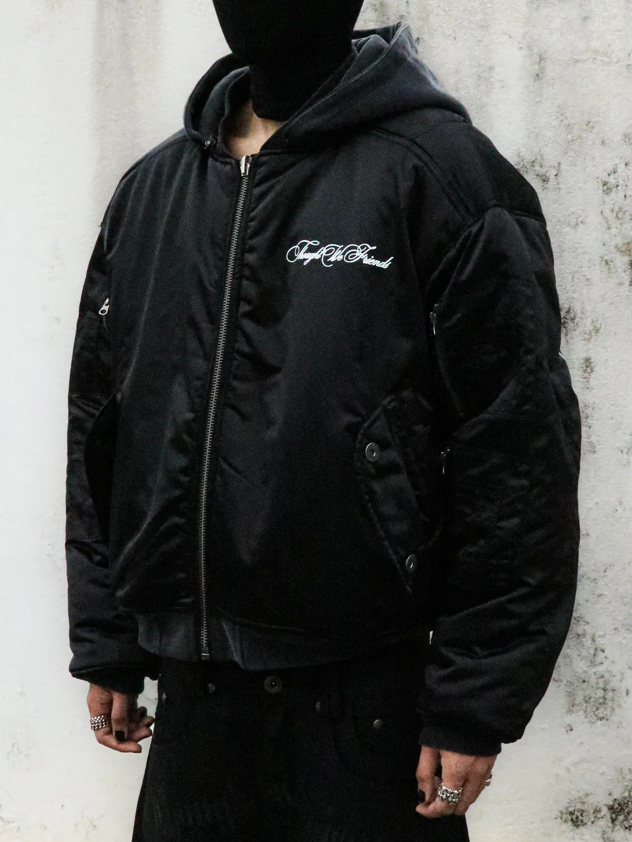 【THOUGHT WE FRIENDS】Double-Sided Bomber Jacket-Black