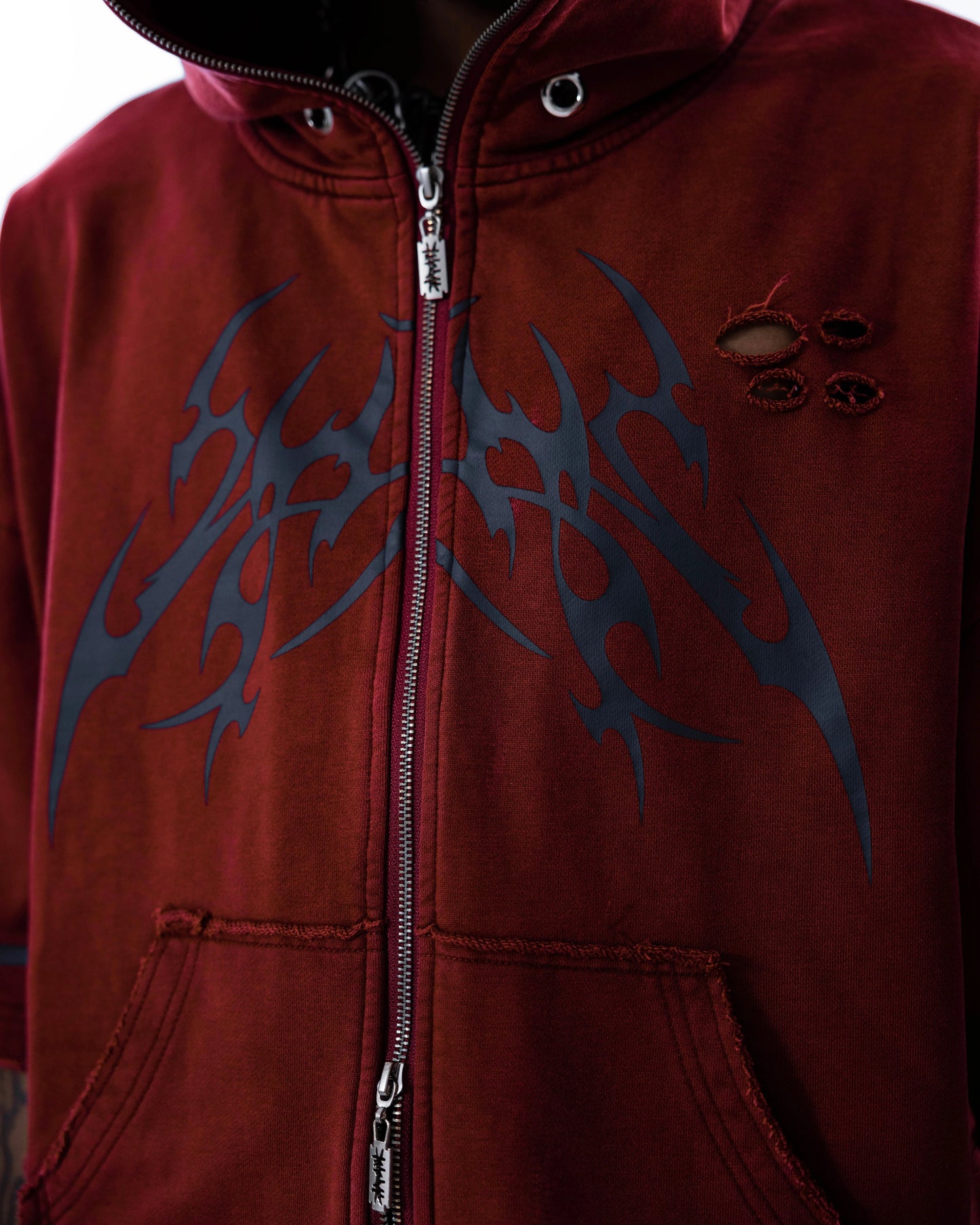 【SATSUN NIGHT】<it n0t black white> - SHORT JACKET - WASHED DRAK RED</it>