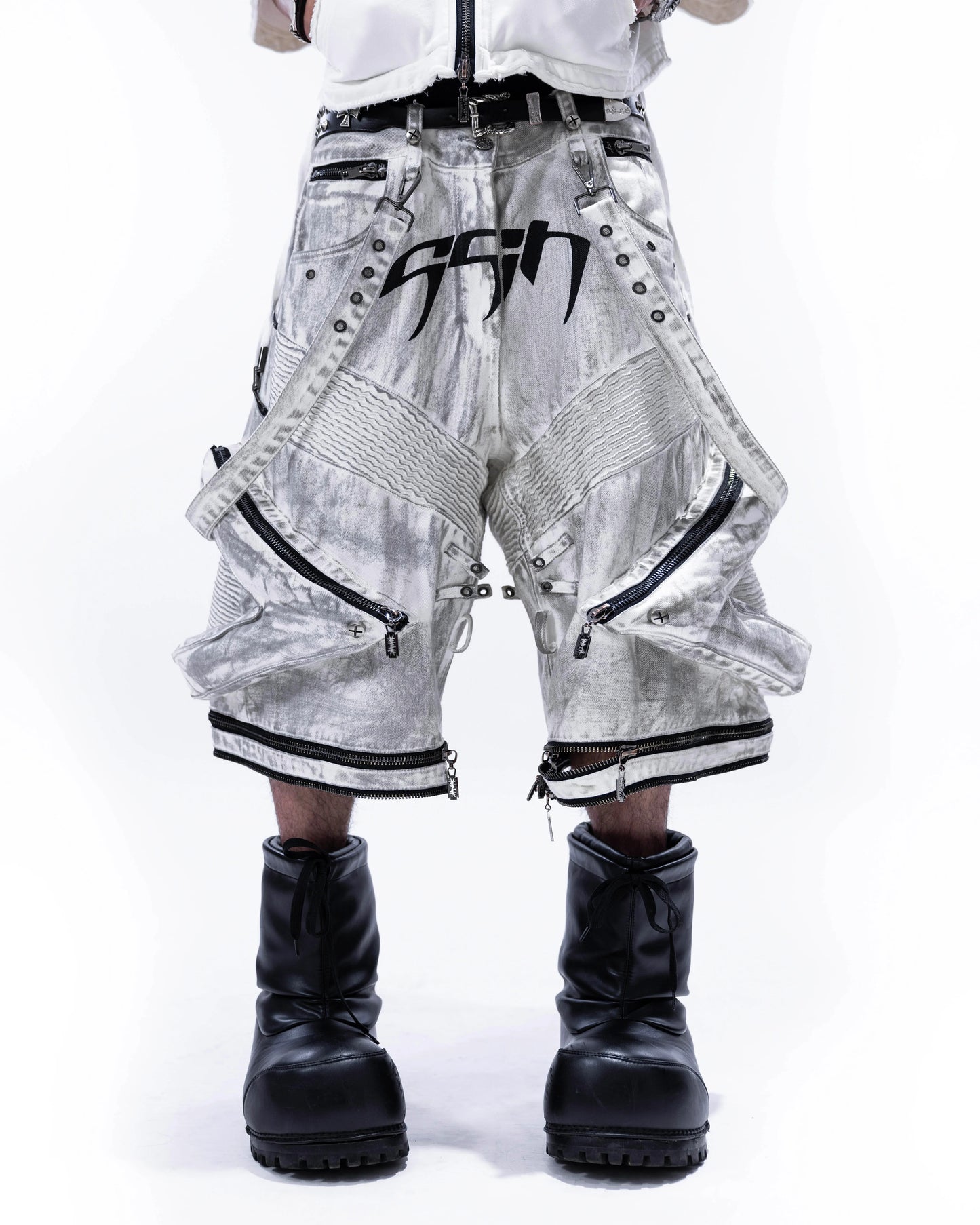 【SATSUN NIGHT】<IT's N0T BLACK & WHITE> HEAVY-DUTY DENIM PANTS - POLLUTED WHITE