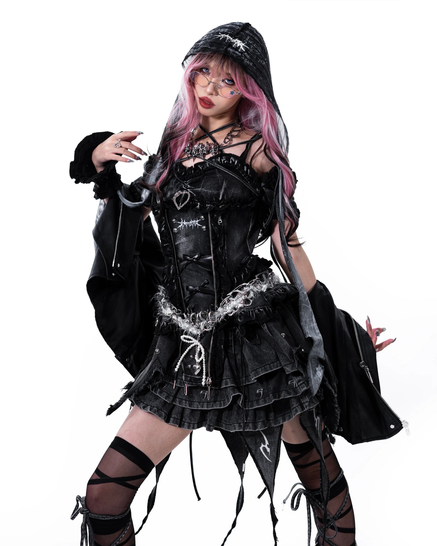 【SATSUN NIGHT】KURO PUNK PRINCESS HAND  SOCKS - WASHED BLACK