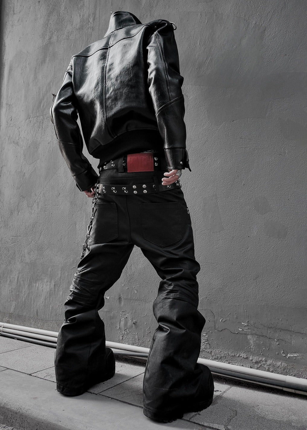 【RICH】Double Waist Flare Waxed Pants