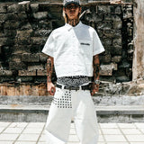 "Devlin" Studded Waxed Baggy Denims in White