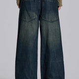 Low Rise Mid-Blue Coarse Tweed Wide-Leg Jeans