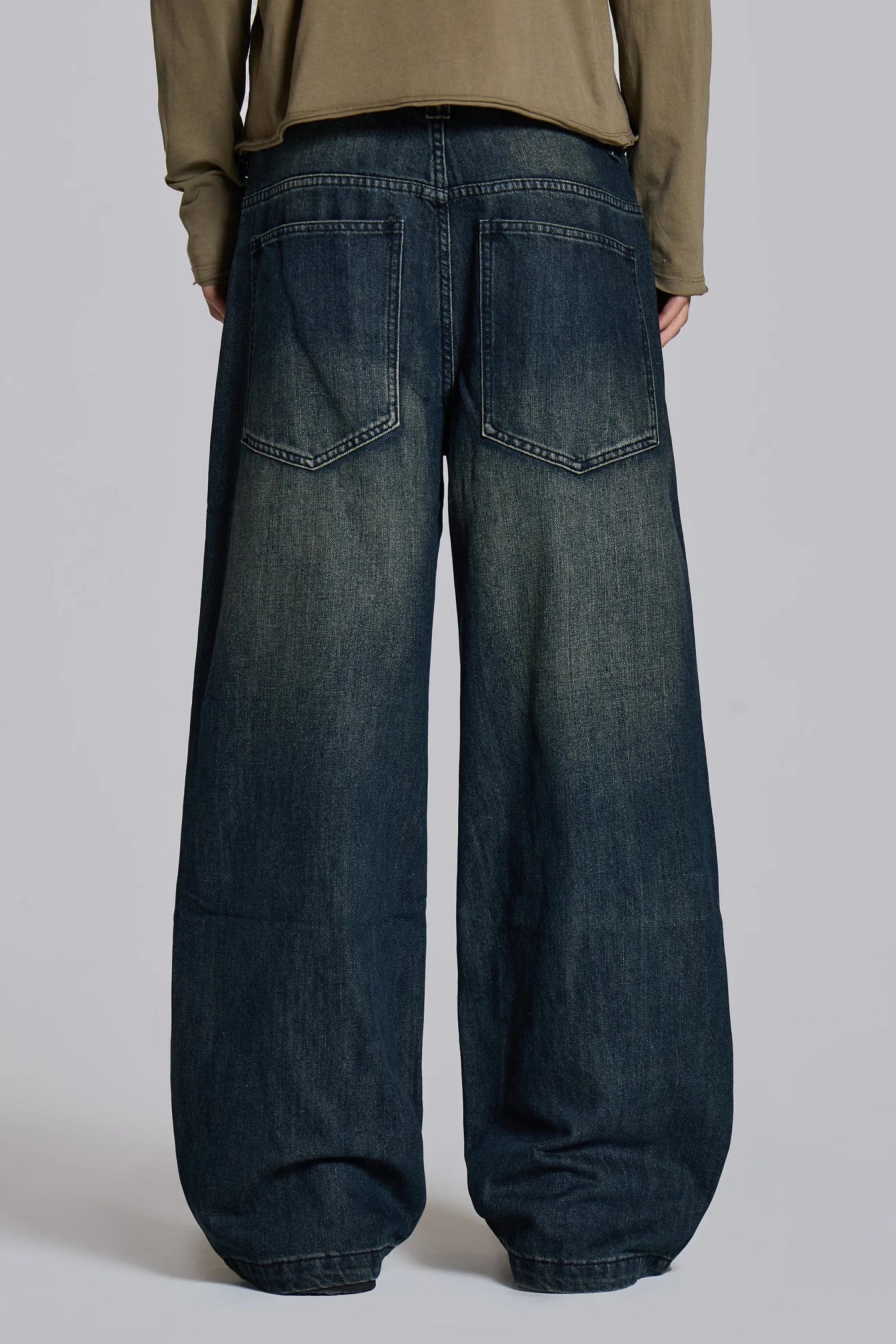 Low Rise Mid-Blue Coarse Tweed Wide-Leg Jeans