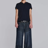 Faux Leather Applique Union Jack Indigo Colossus Baggy Jeans