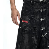 Black Wax Ripped Wide Pants