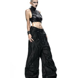 Waxed drawstring pants with side studs
