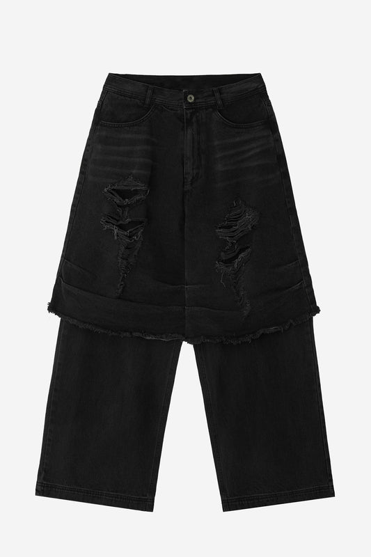 【BLR BLUER】DESTROYED DOUBLE DENIM PANTS