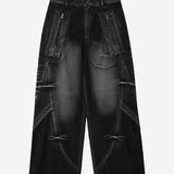 【BLR BLUER】Curved Tanker Washed Denim Pants