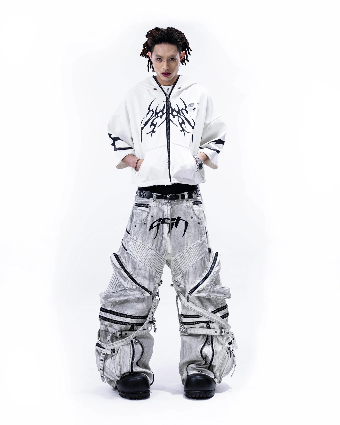 【SATSUN NIGHT】<IT's N0T BLACK & WHITE> HEAVY-DUTY DENIM PANTS - POLLUTED WHITE