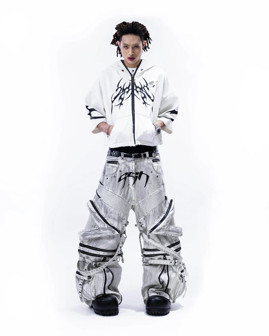 【SATSUN NIGHT】<IT's N0T BLACK & WHITE> HEAVY-DUTY DENIM PANTS - POLLUTED WHITE