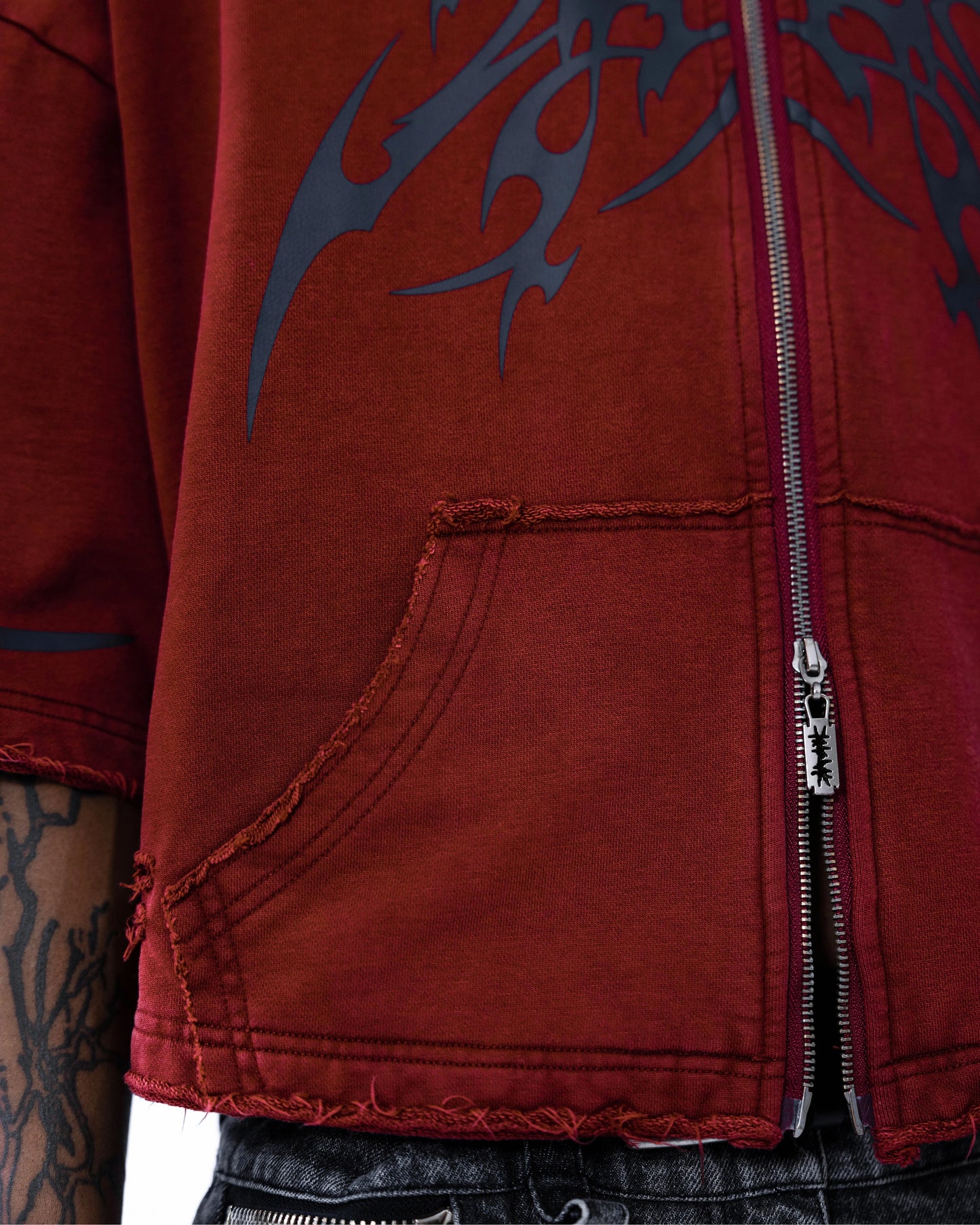 【SATSUN NIGHT】<it n0t black white> - SHORT JACKET - WASHED DRAK RED</it>