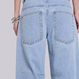 Light Blue Washed Shimmering Silver Studded Colossus Jeans