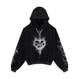 "Alis" Printed Necklace Hoodie in Washed Black