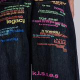 Colorful Letter Slogan Oversized Dark Jeans