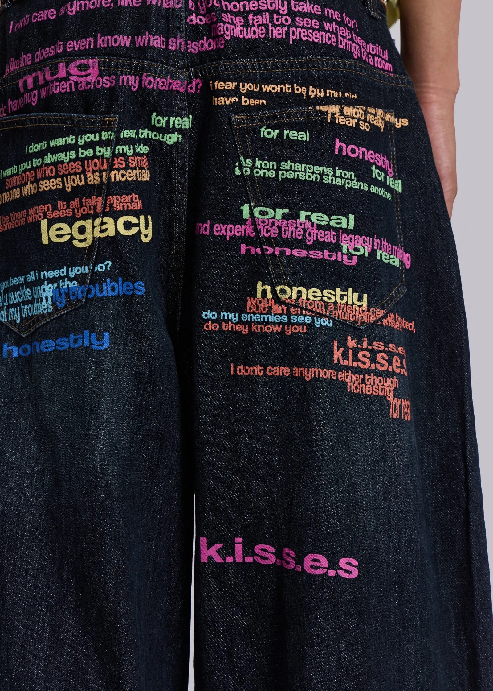 Colorful Letter Slogan Oversized Dark Jeans
