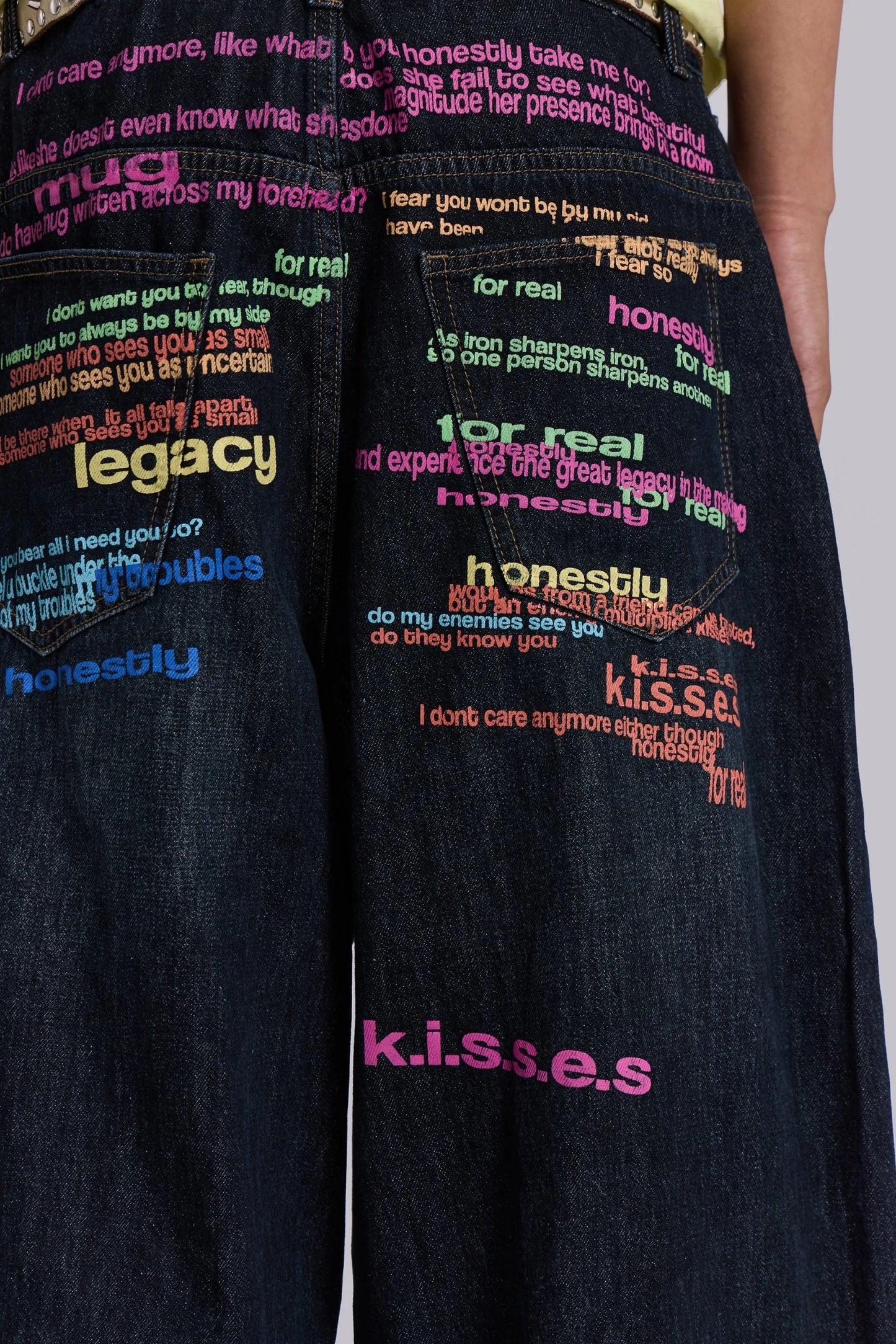 Colorful Letter Slogan Oversized Dark Jeans