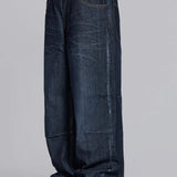Faux Leather Applique Union Jack Indigo Colossus Baggy Jeans