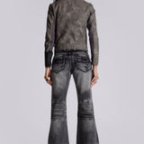 Washed Black Slim Fit Whiskered Flare Jeans