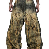 Multi Rivet Dirt Washed Wide Pants