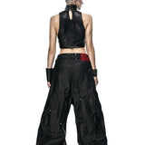 Waxed drawstring pants with side studs