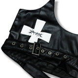 <LOST IN CASTLE> LEATHER HALTER TOP - BLACK