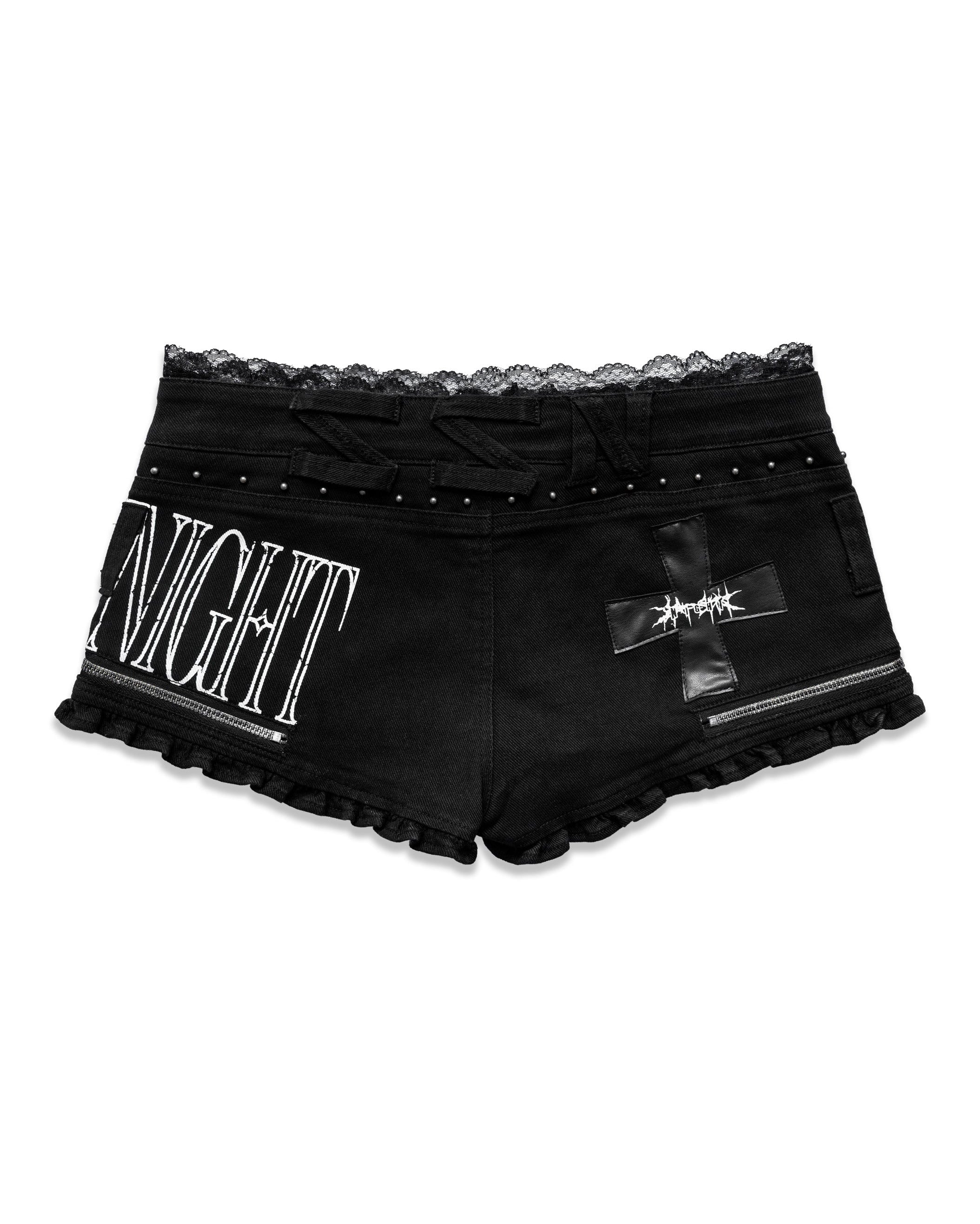 <LOST IN CASTLE> LACE TRIM HOT SHORTS - BLACK