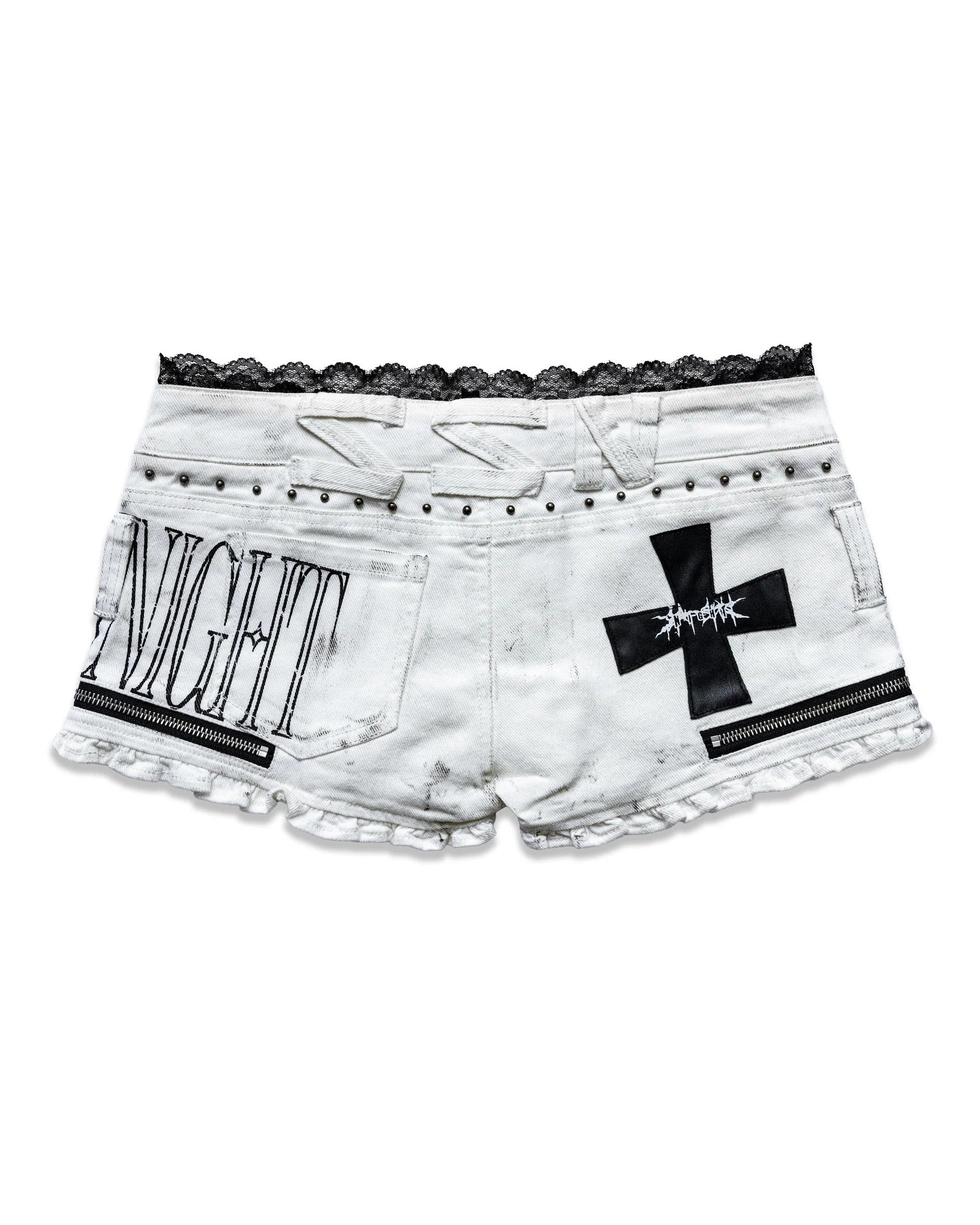 <LOST IN CASTLE> LACE TRIM HOT SHORTS - POLLUTED WHITE