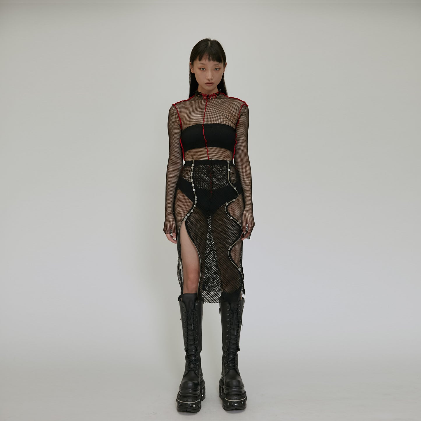 【JENN LEE】Blind Love Twisted Zipper Mesh Skirt