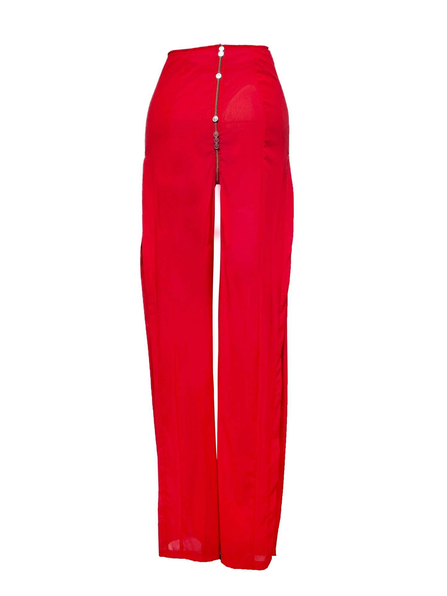 【JENN LEE】Button Zipper See Through Mesh Split Trousers
