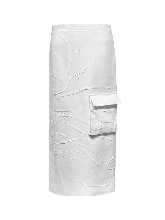 【JENN LEE】  Creased Low Rise Skirt (White)