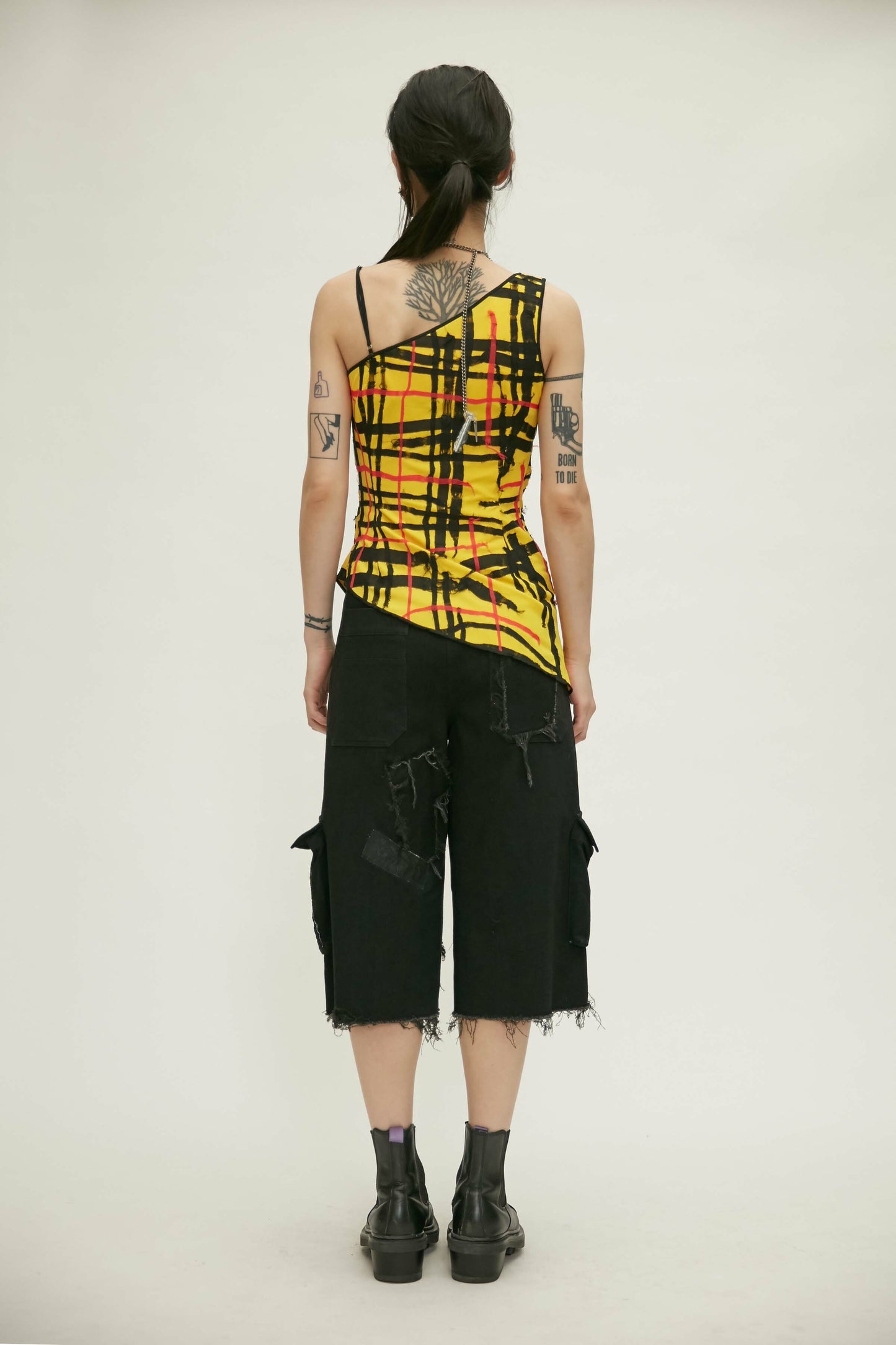 【JENN LEE】Paralysis check wrinkled vest