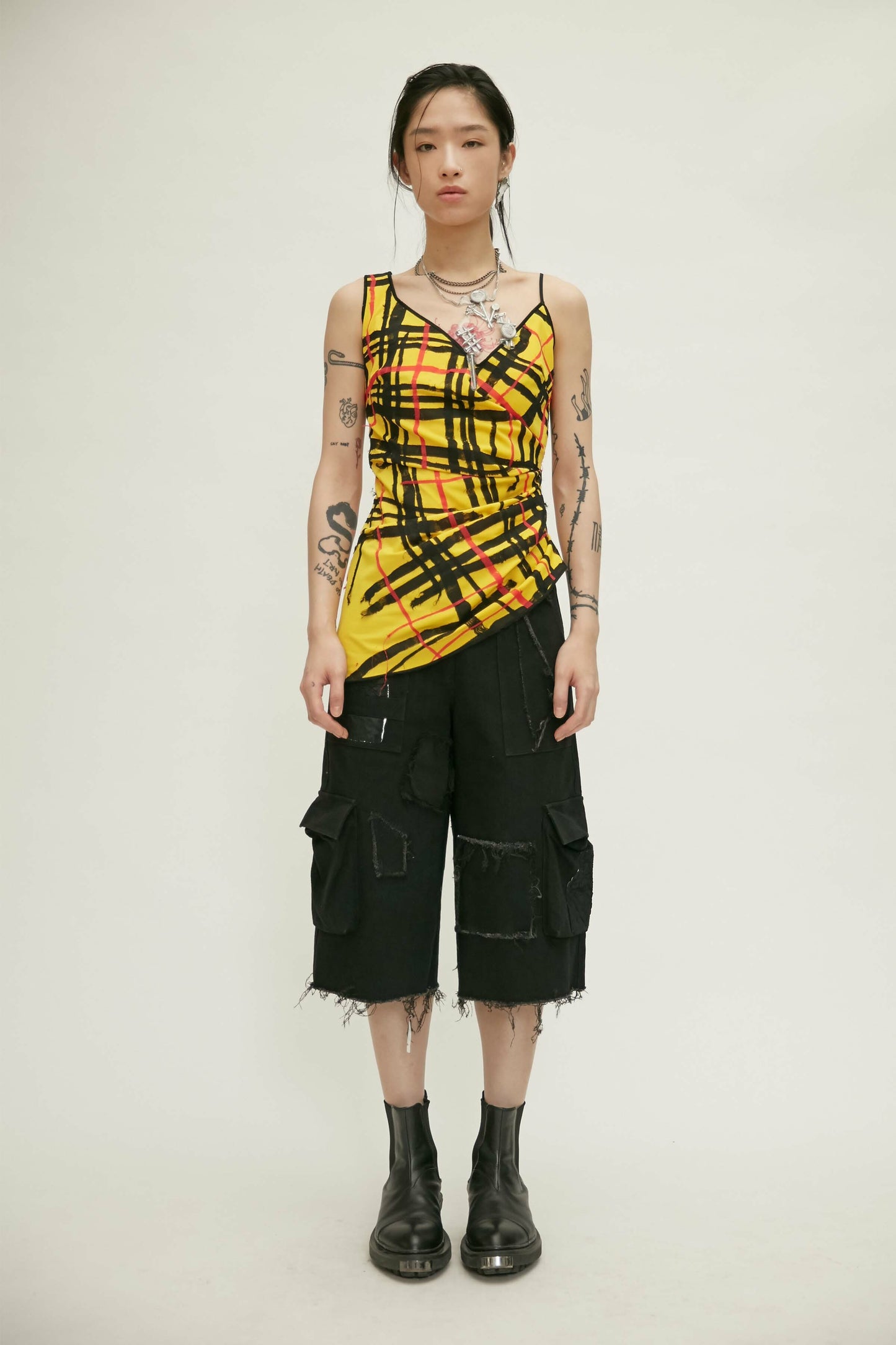 【JENN LEE】Paralysis check wrinkled vest