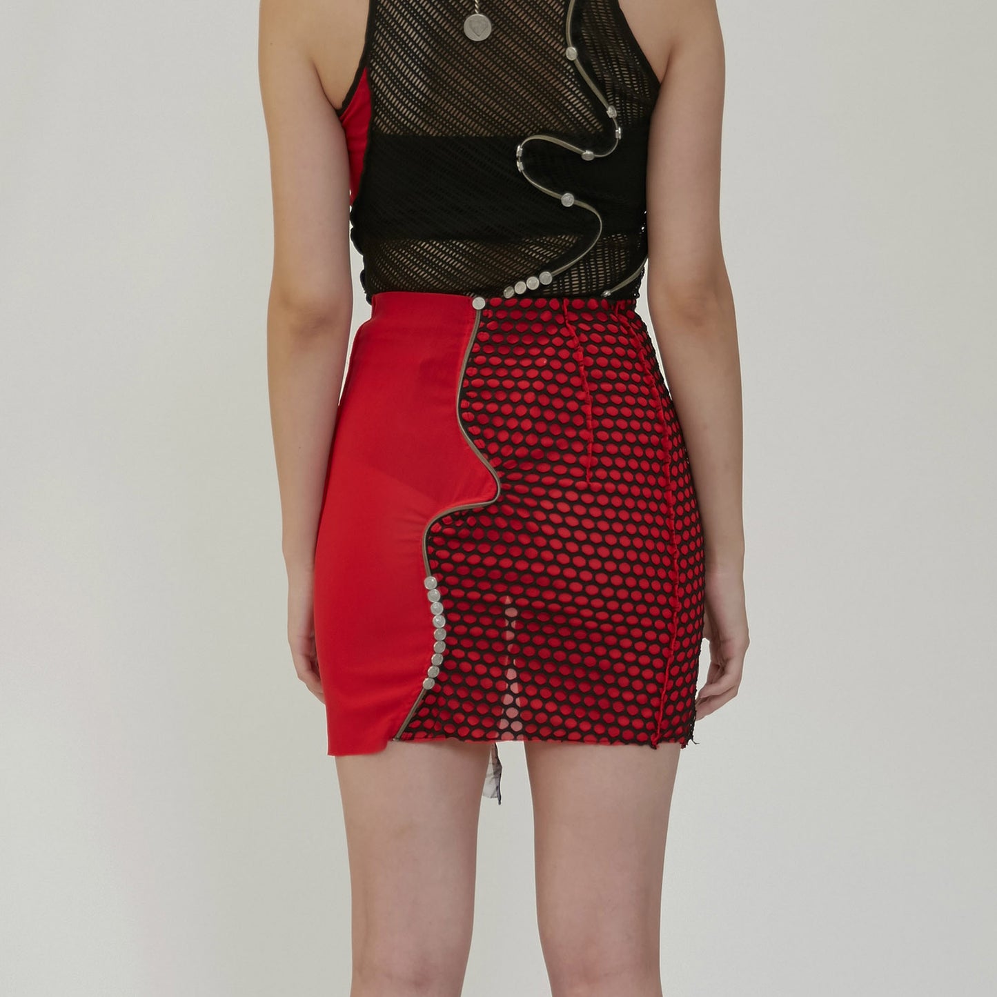 【JENN LEE】Love Printed Mesh Mini Skirt