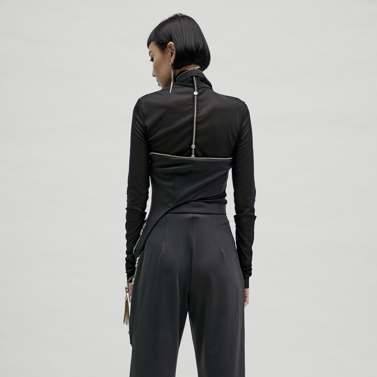 【JENN LEE】Goethe button zip halter neck vest