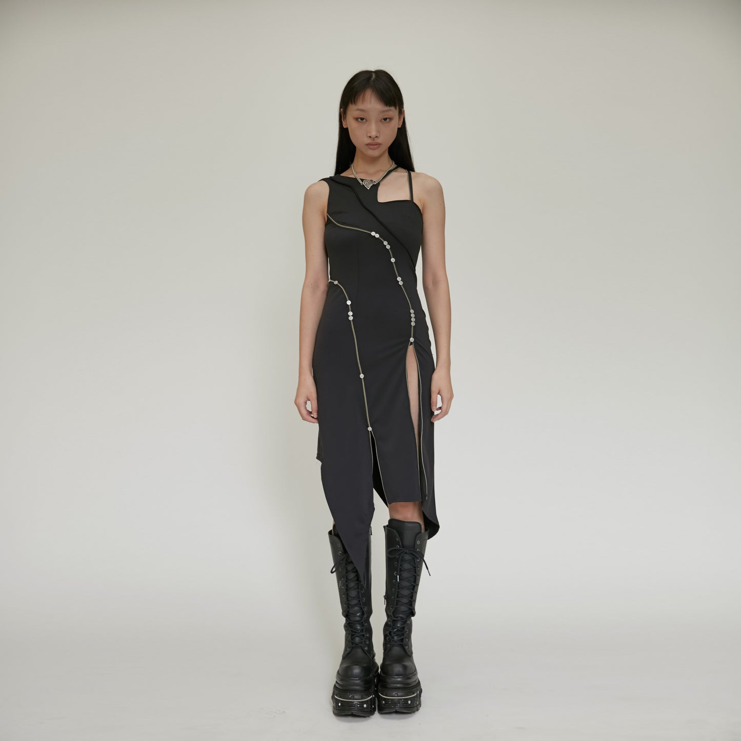 【JENN LEE】  Waves / Button Zipper Off shoulder Dresss