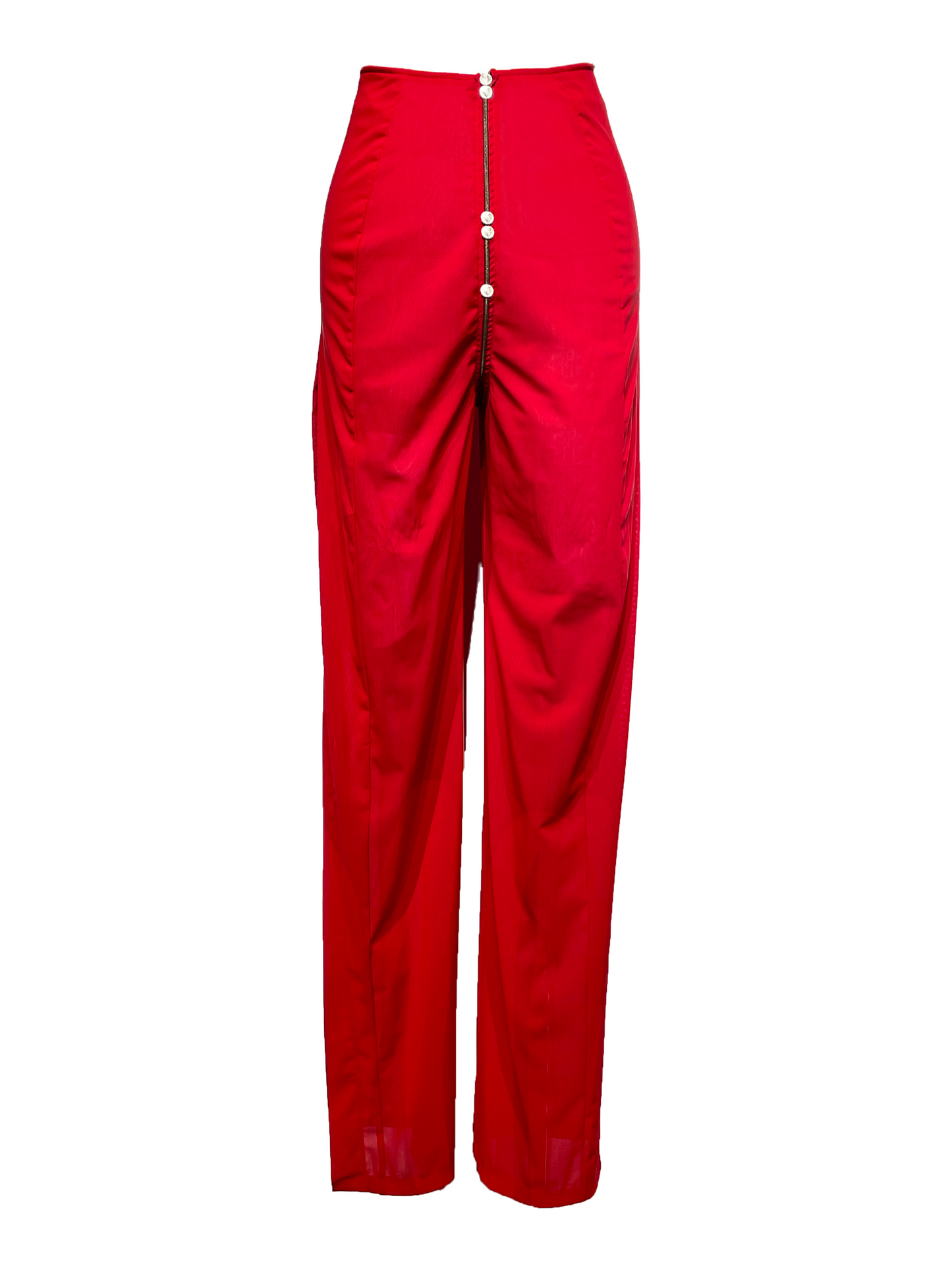 【JENN LEE】Button Zipper See Through Mesh Split Trousers