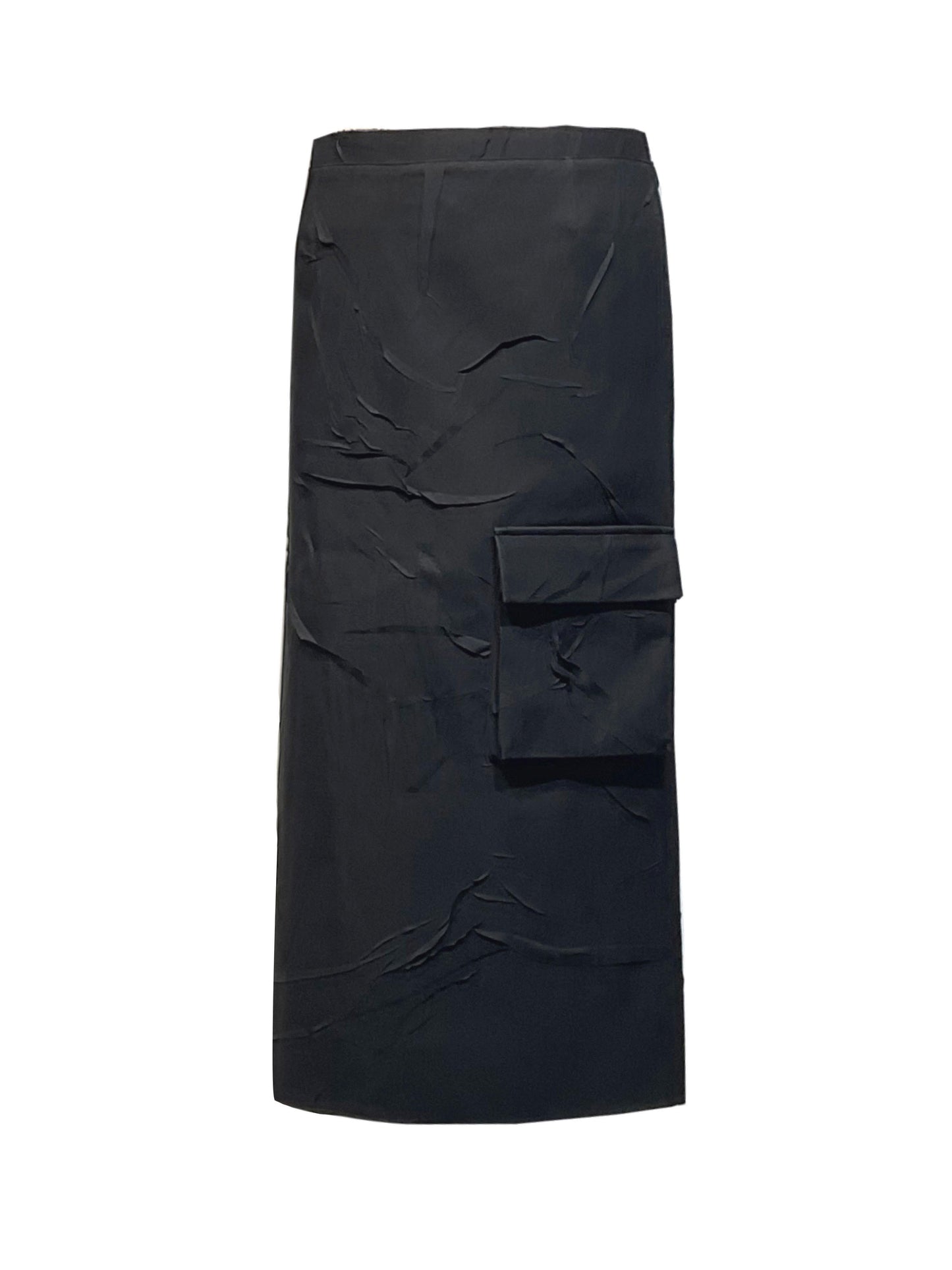【JENN LEE】  Creased Low Rise Skirt (Black)