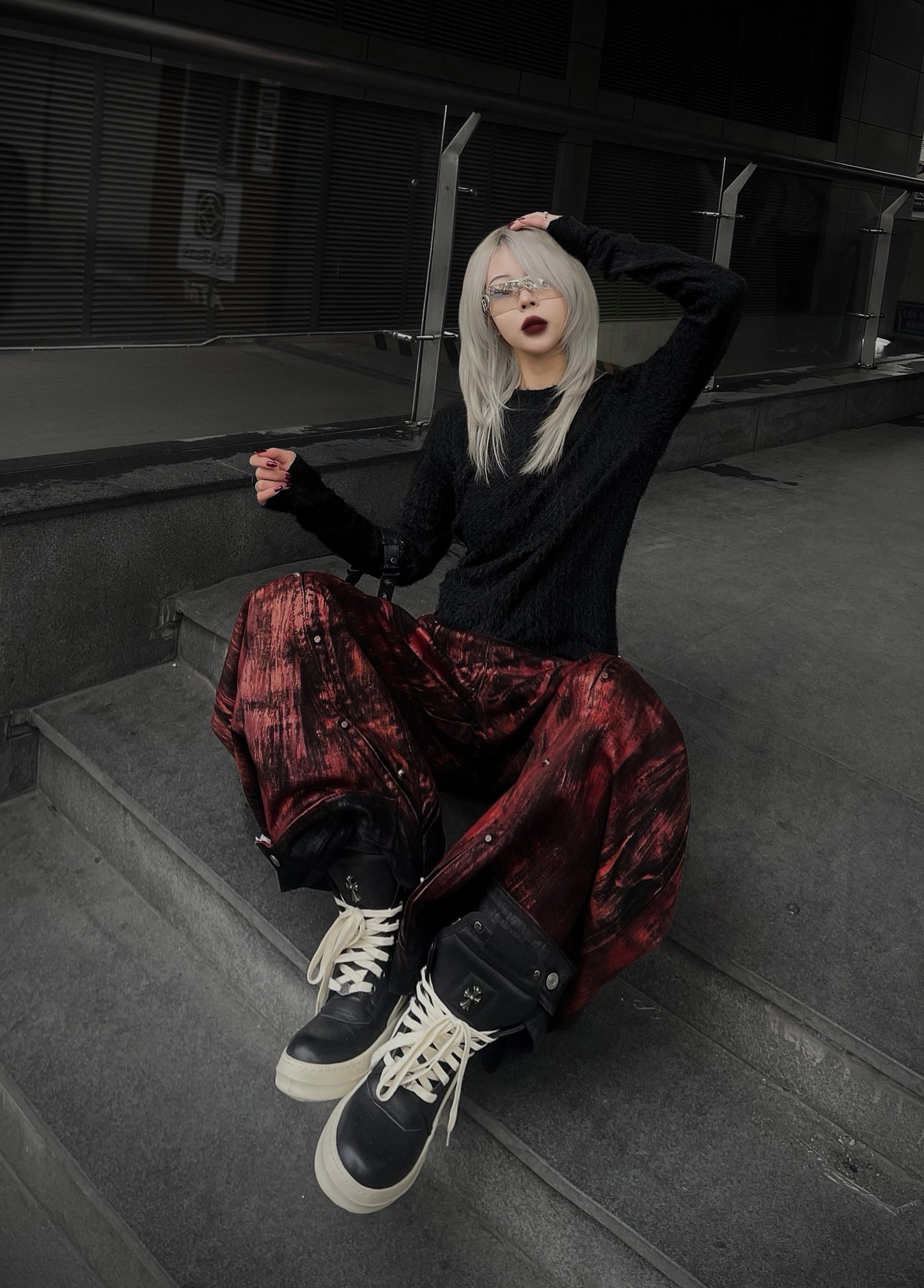 【RICH】Red Waxed S-Wide Pants