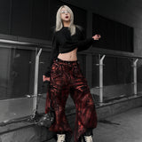 Red Waxed S-Wide Pants